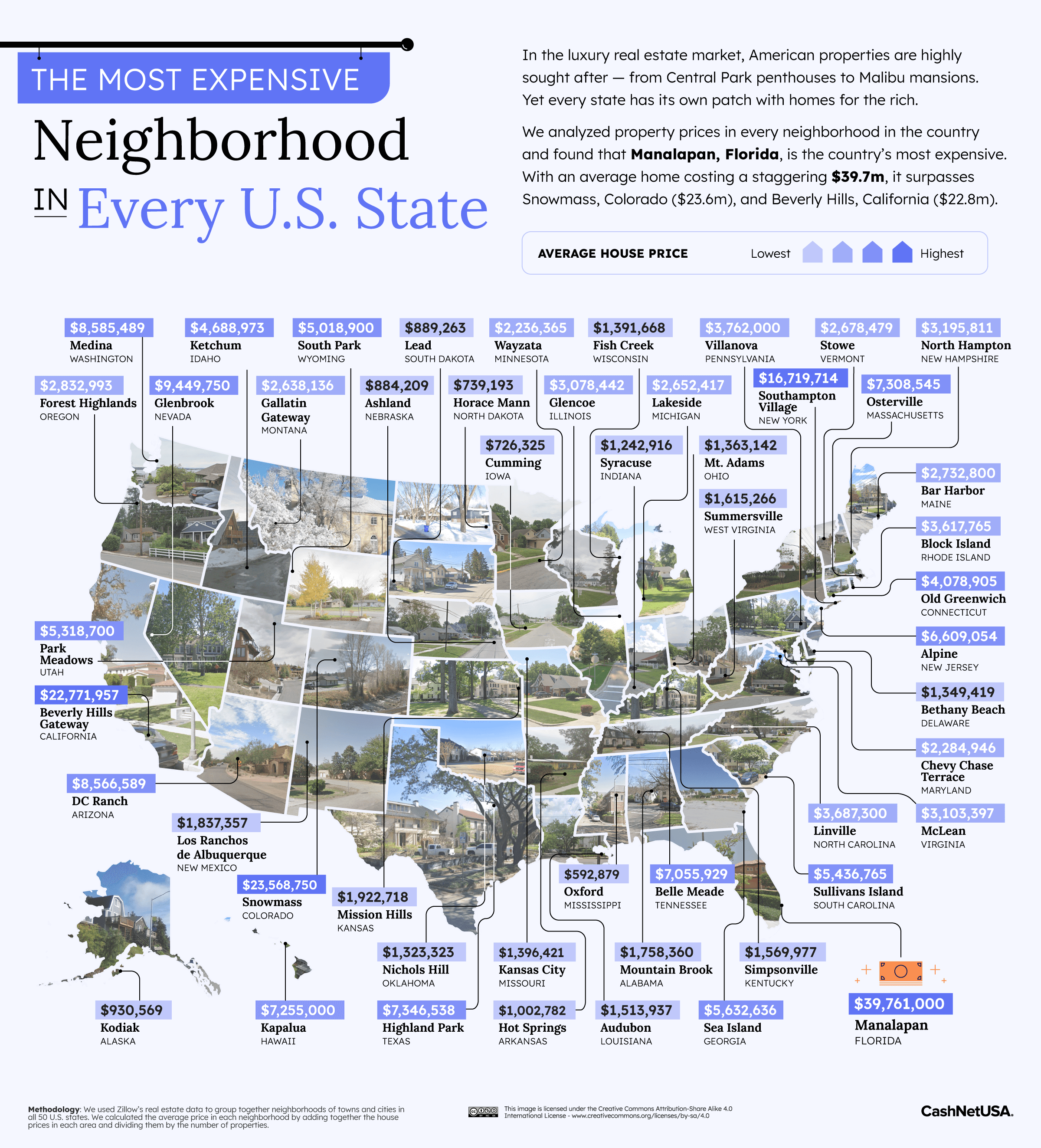 map of the most expensive neighborhood in every state