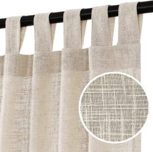 Linen Curtains 96 Inch Natural Linen Semi Sheer Curtains Tab Top Light Filtering Panels Burlap Linen Textured Curtain