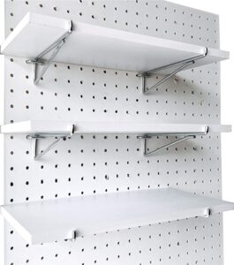 White Pegboard Shelf Set -3 Extra Heavy Duty Pegboard Shelves & Durable Steel Brackets