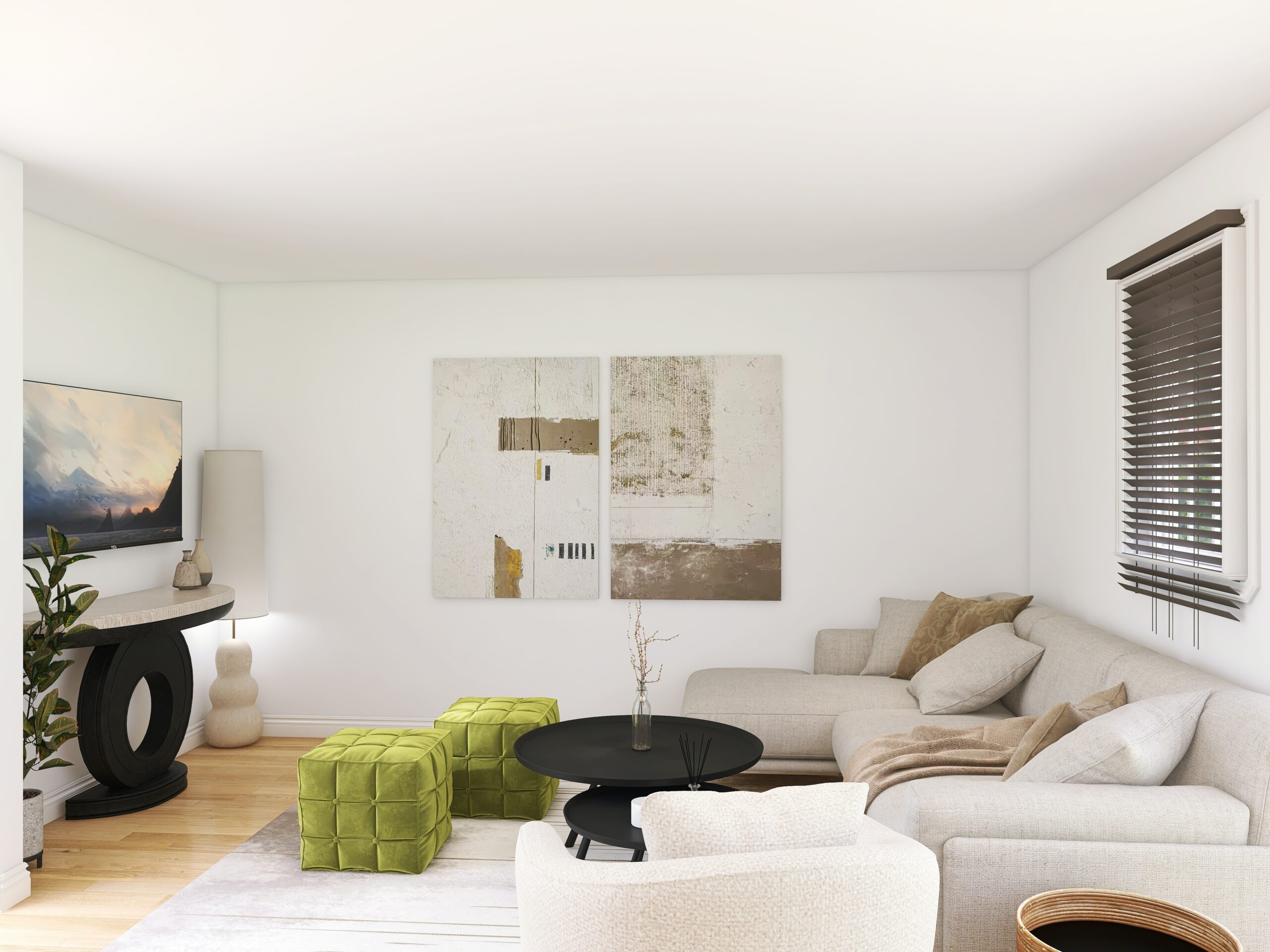 living room with ottoman