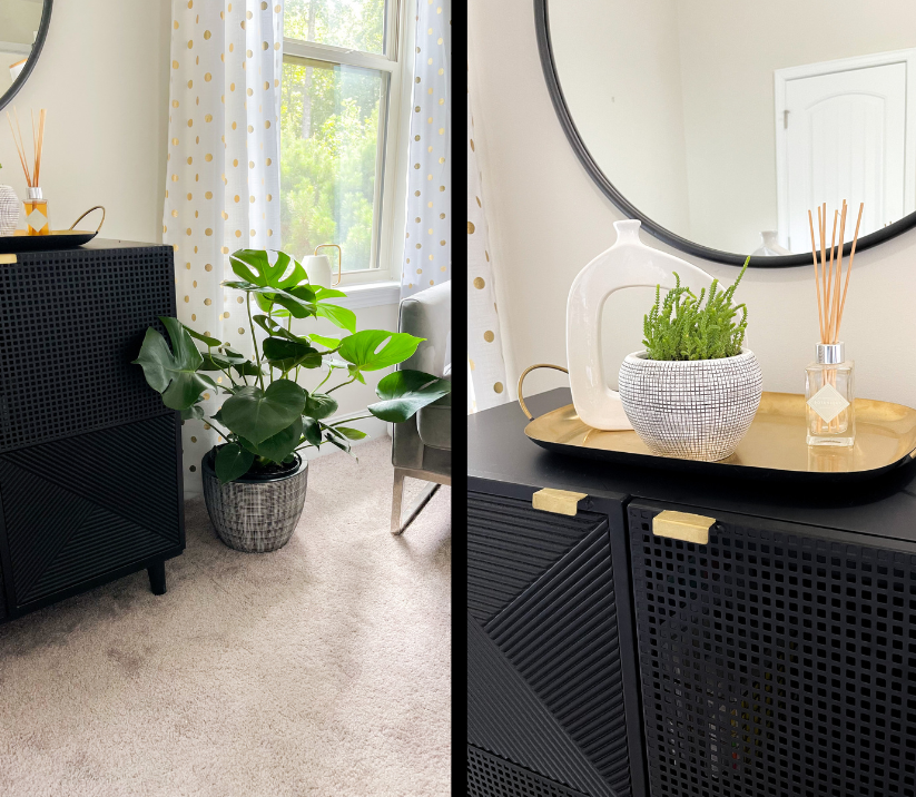 home office makeover black cabinet with plant 