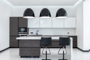 neutral black and white kitchen 