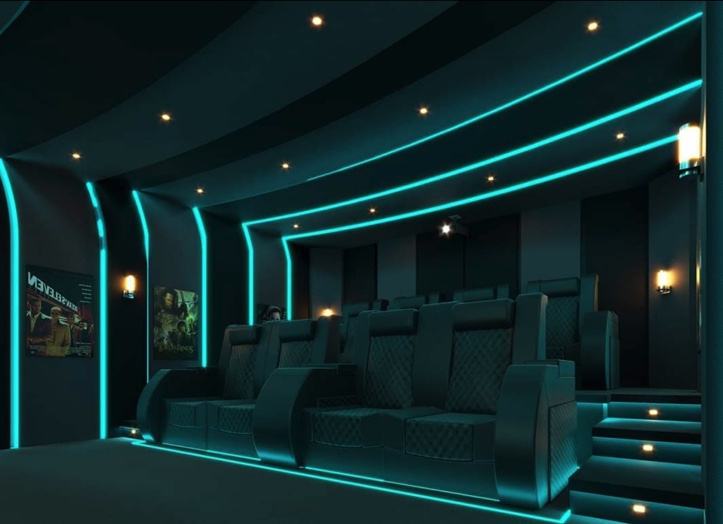 A side view of a home theater