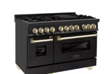 ZLINE Autograph Edition Dual Fuel Range in Black Stainless Steel and Gold Accents