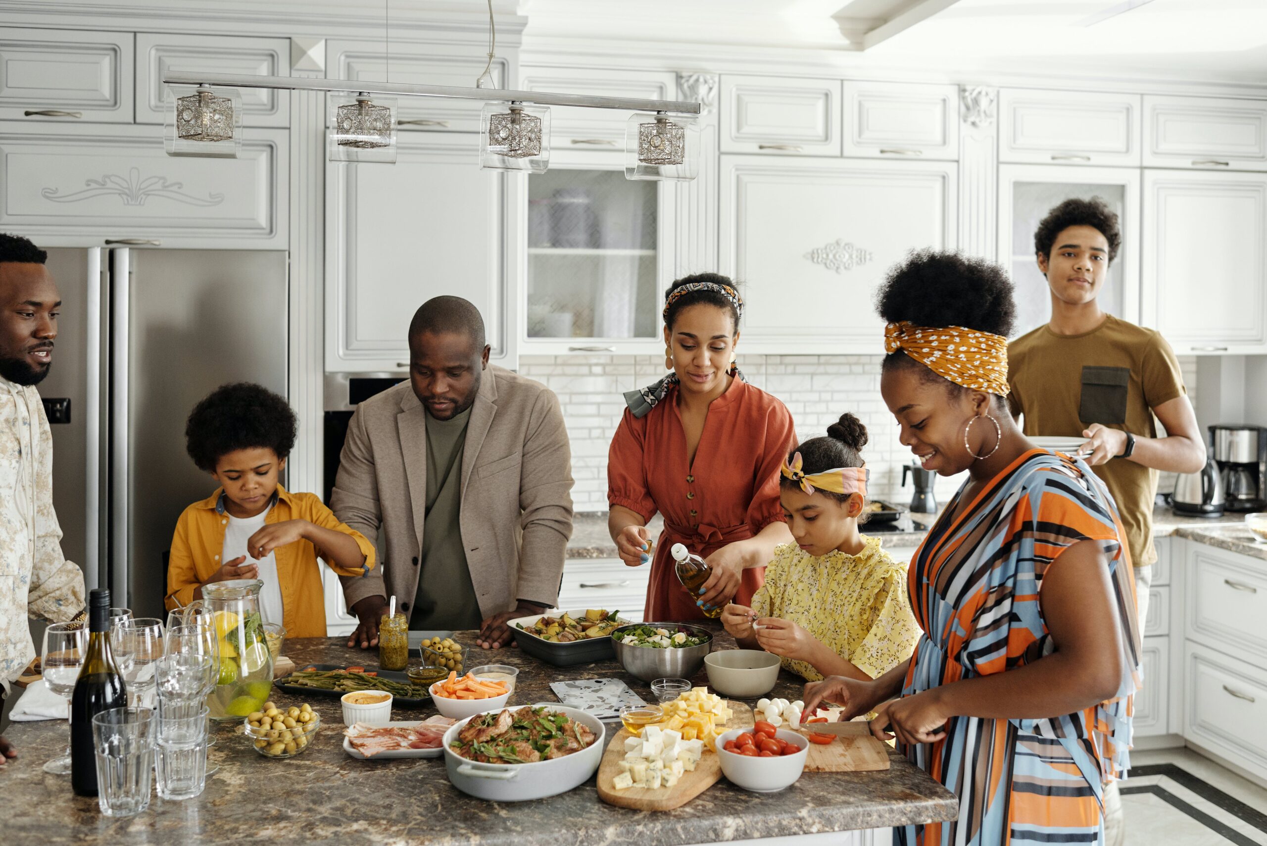 Family gathering in kitchen