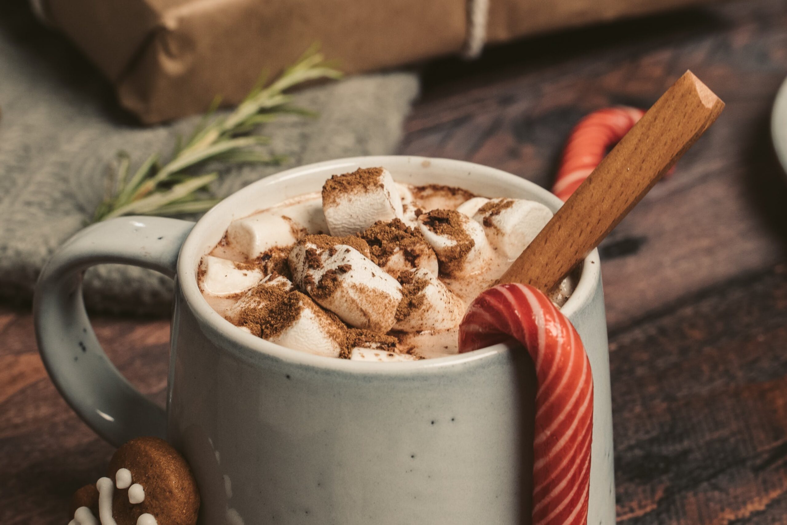 A closeup of hot chocolate with marshamallows