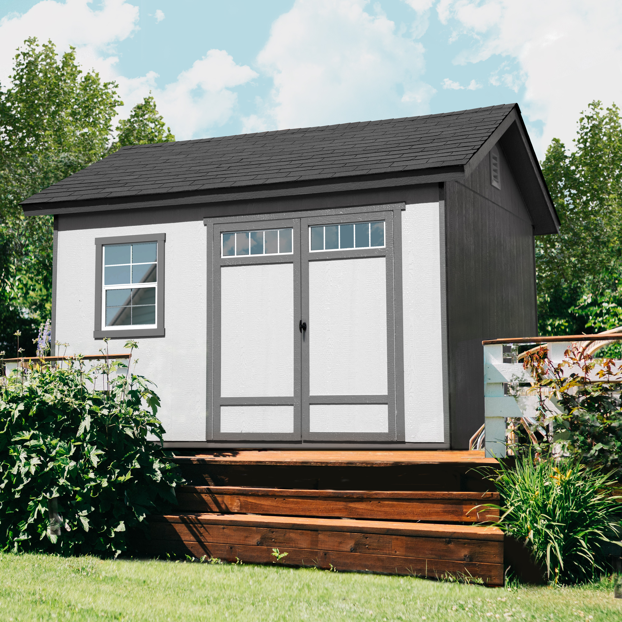 Downsize your space by turning a small shed from Walmart into a tiny home. Pictured: A Walmart shed.