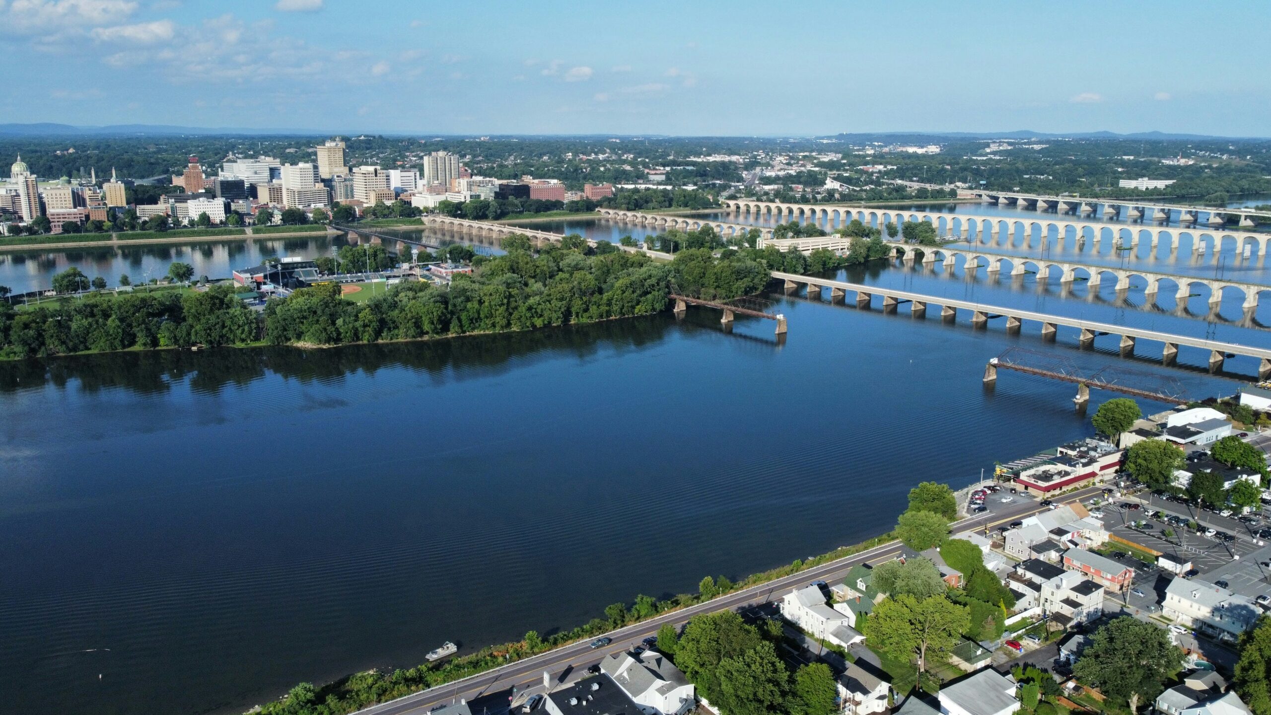 For families who like camping, rock climbing and hiking, Harrisburg, Pennsylvania is one of the best places to raise a family. Pictured: An aerial view of Harrisburg.