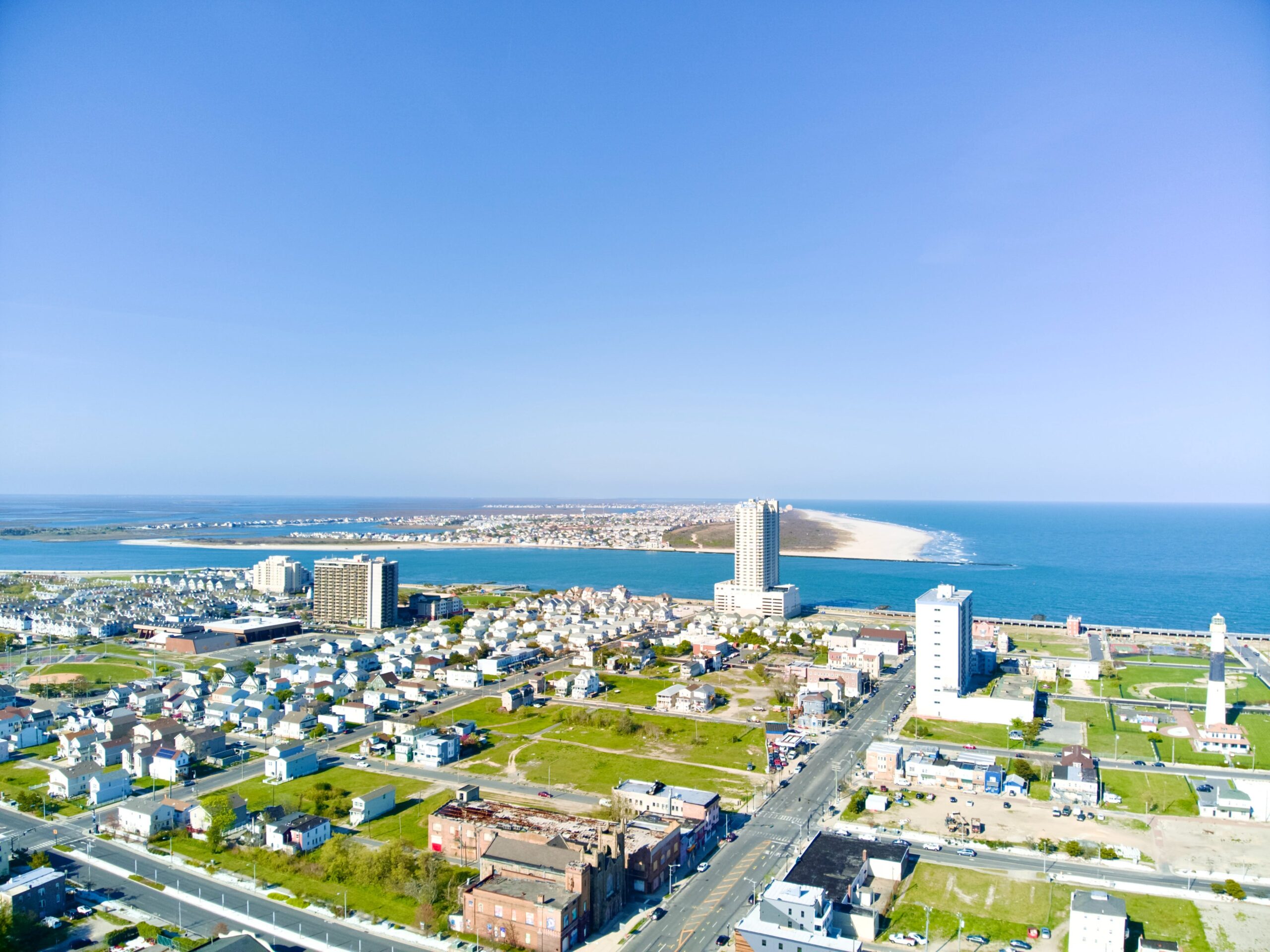 For beachfront living and incredible nightlife, Atlantic City is one of the best places to live in New Jersey. Pictured: An aerial view of Atlantic City.