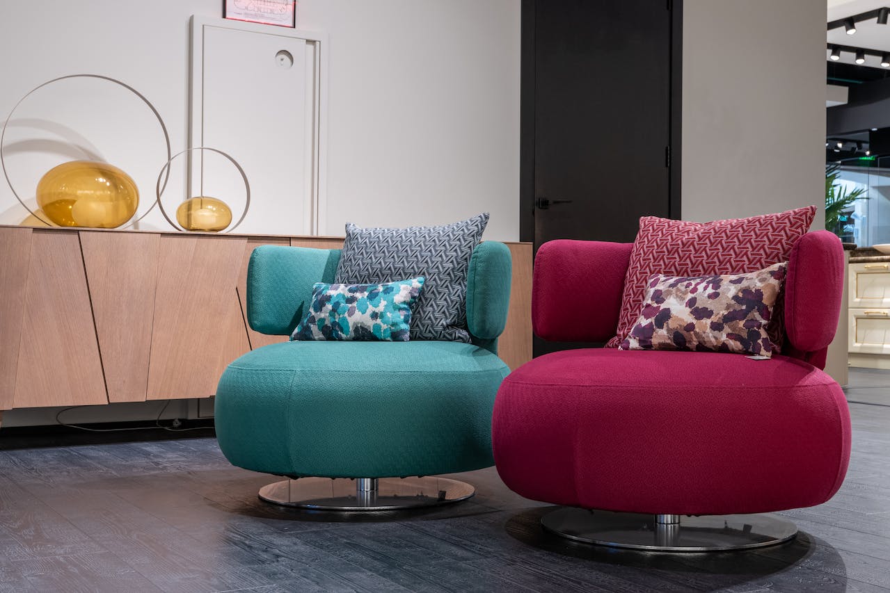 Magenta and teal chairs