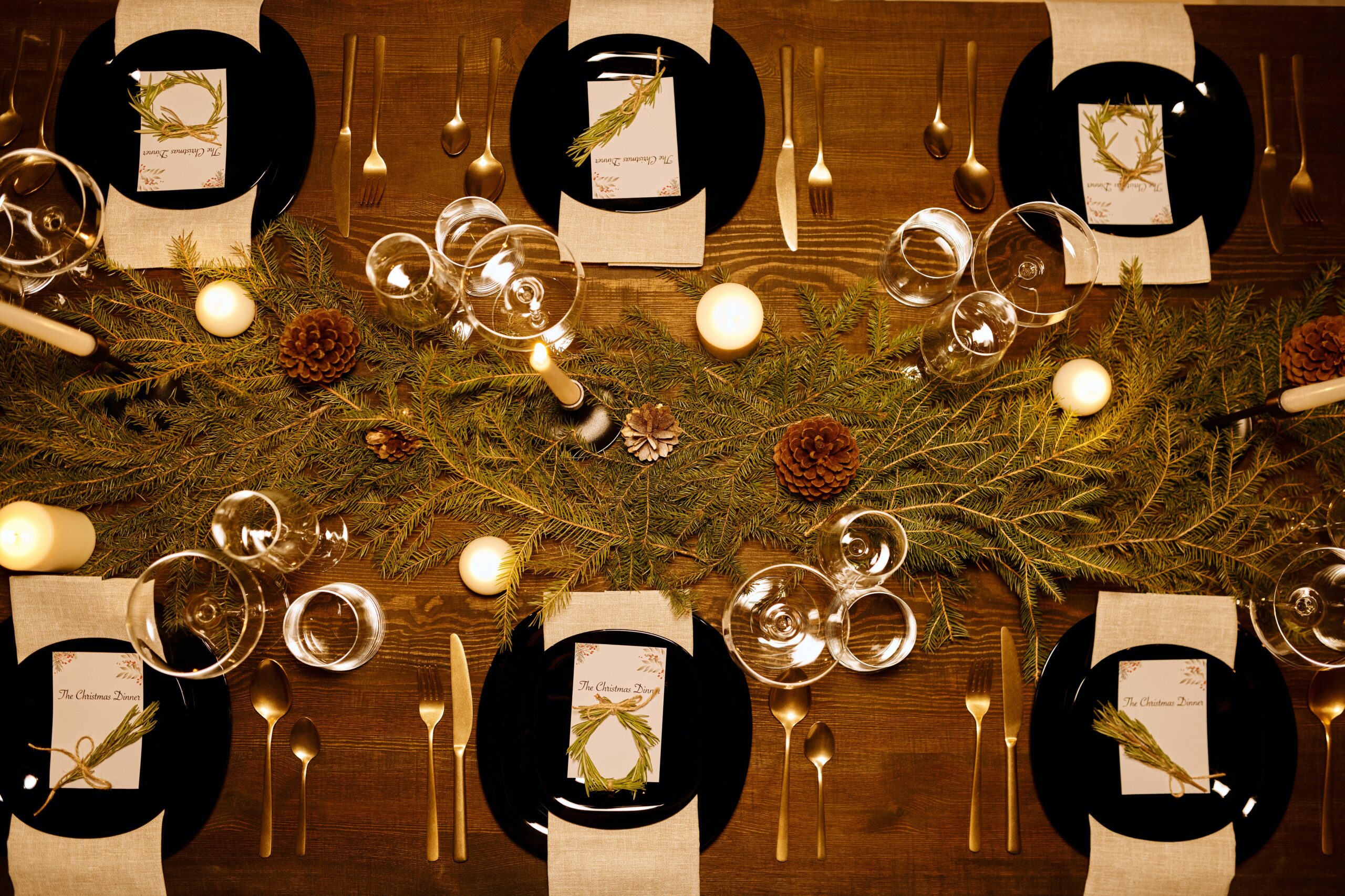 Match your tablescape with your holiday decor. Pictured: A Christmas tablescape.