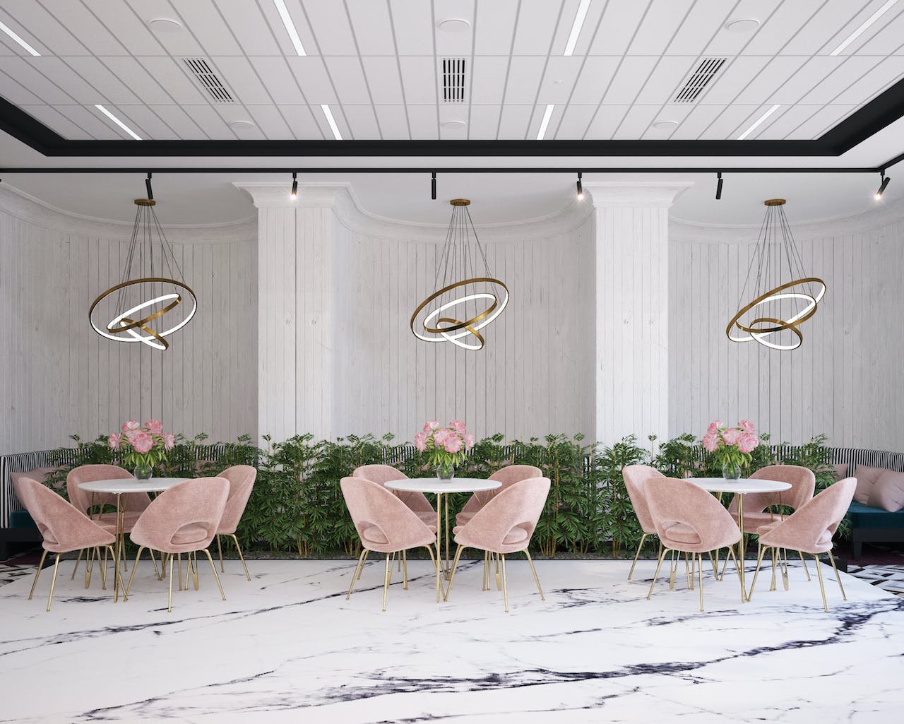 Pink and brass chairs
