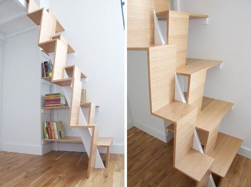 Witches stairs can be utilized at bookshelves or to display artwork, vases and decor. Pictured: Witches stairs in a home.