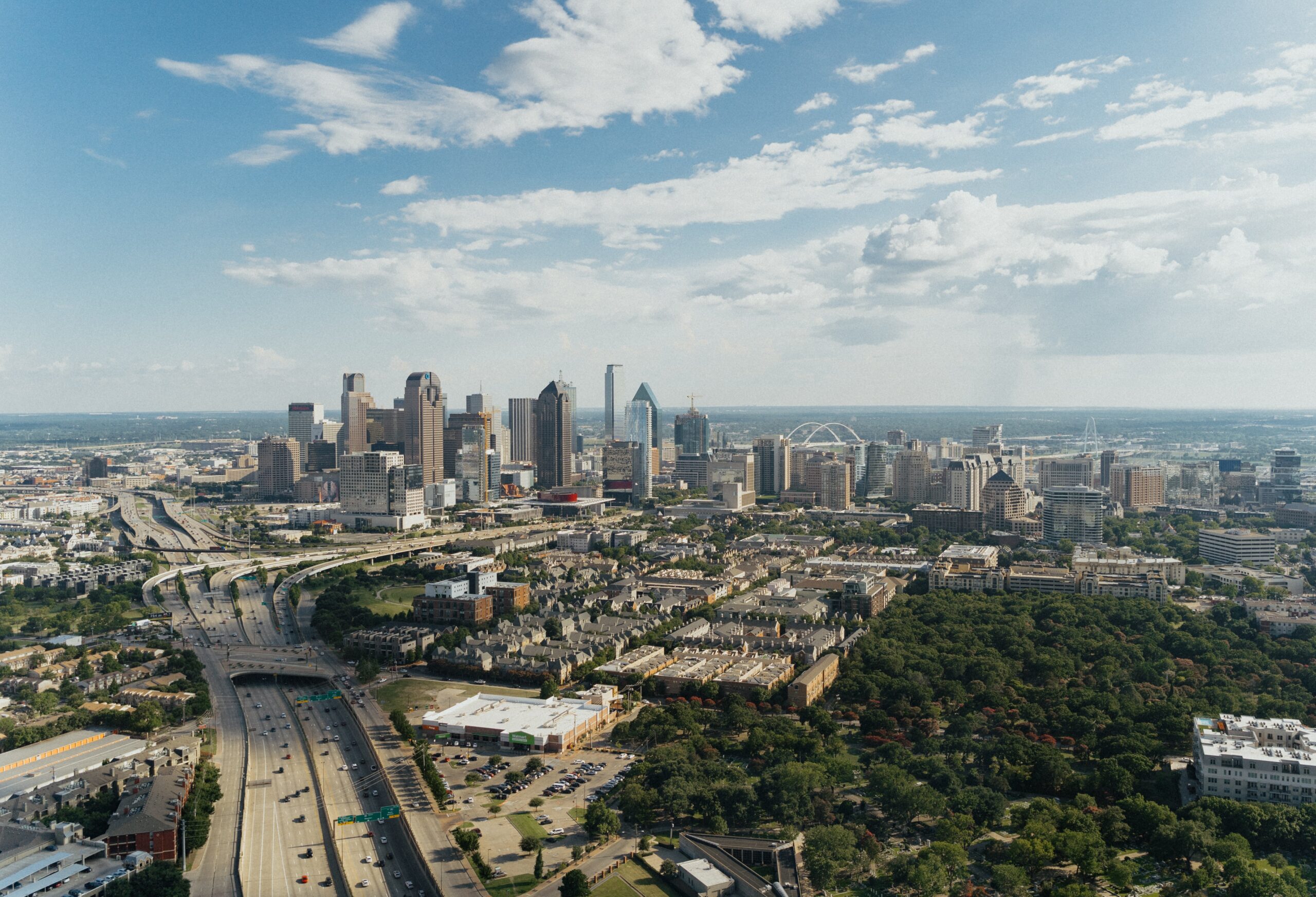 Dallas is one of the best places to live in Texas for sports fans and those wanting to live in a large city. Pictured: An aerial view of Dallas, Texas