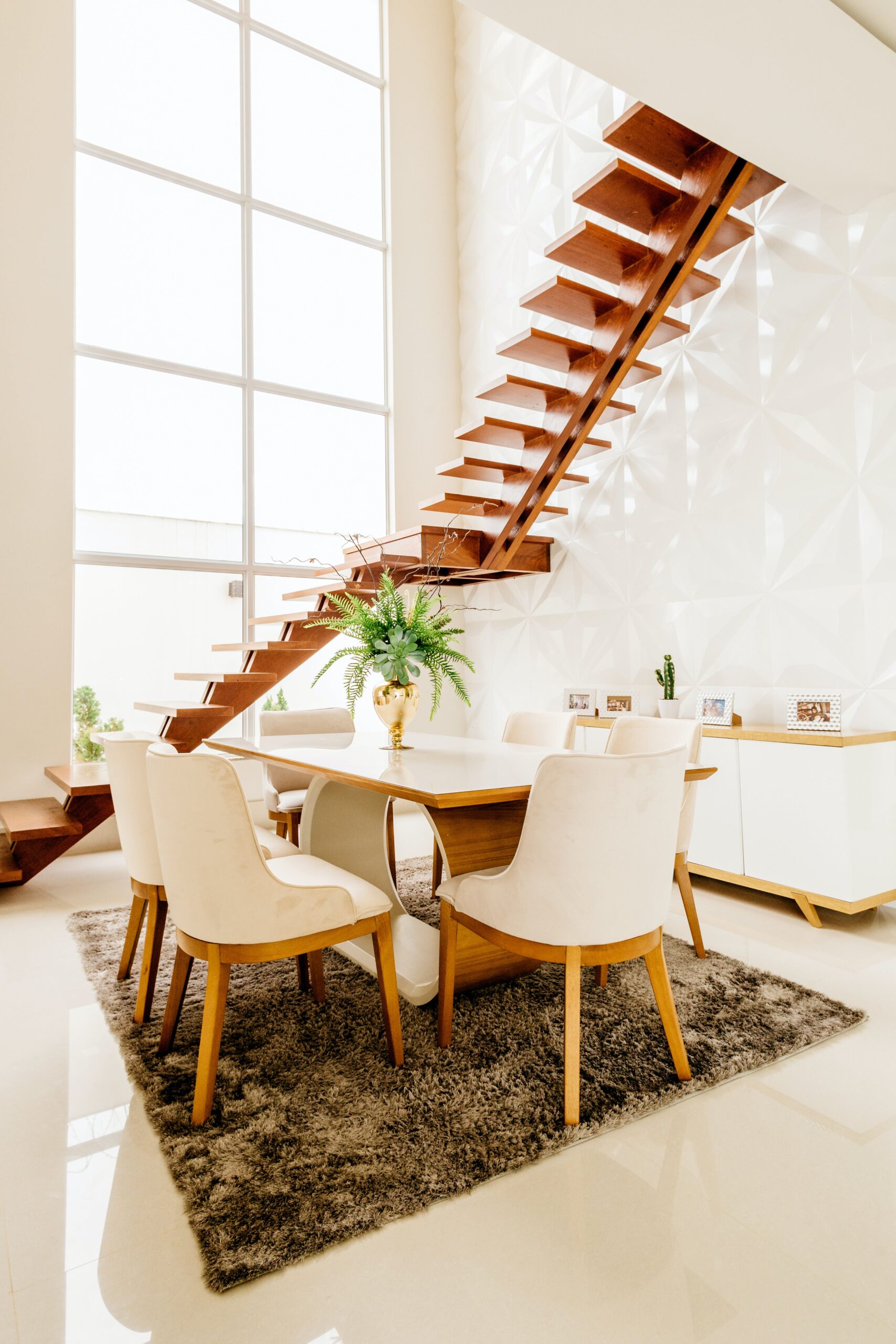 Modern dining room with stairs