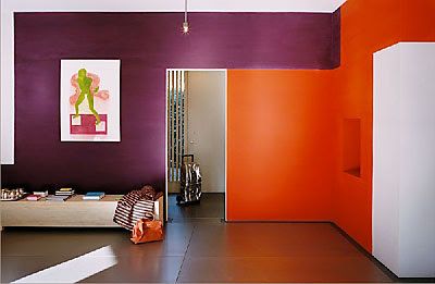 For two-toned walls, use both orange and purple. The best thing about this design is that you can use whatever shades of each color that you want.