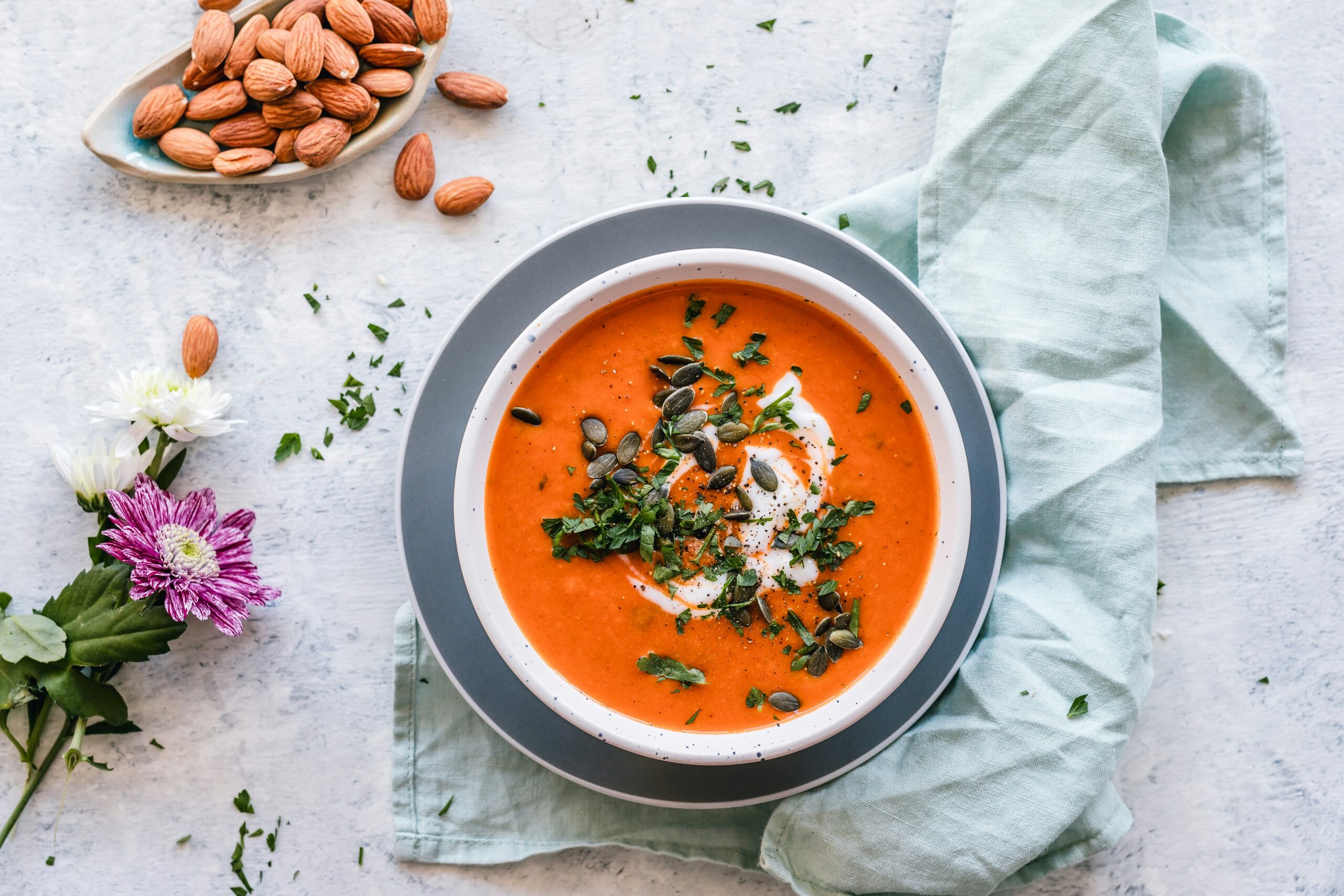 Soup is another great starter idea for a Valentine's Day dinner. Pictured: Tomato Bisque soup