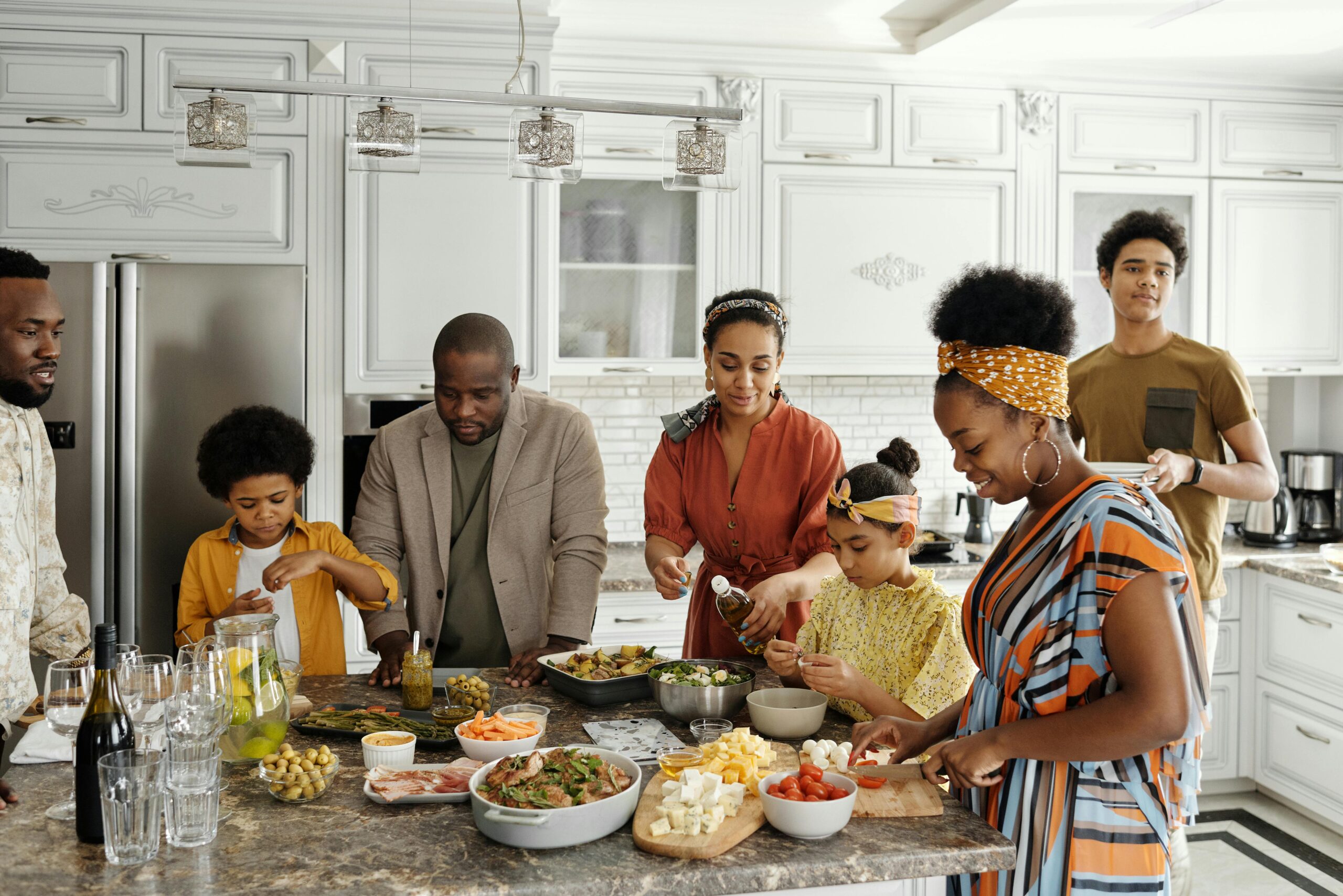 Black family in kitchen