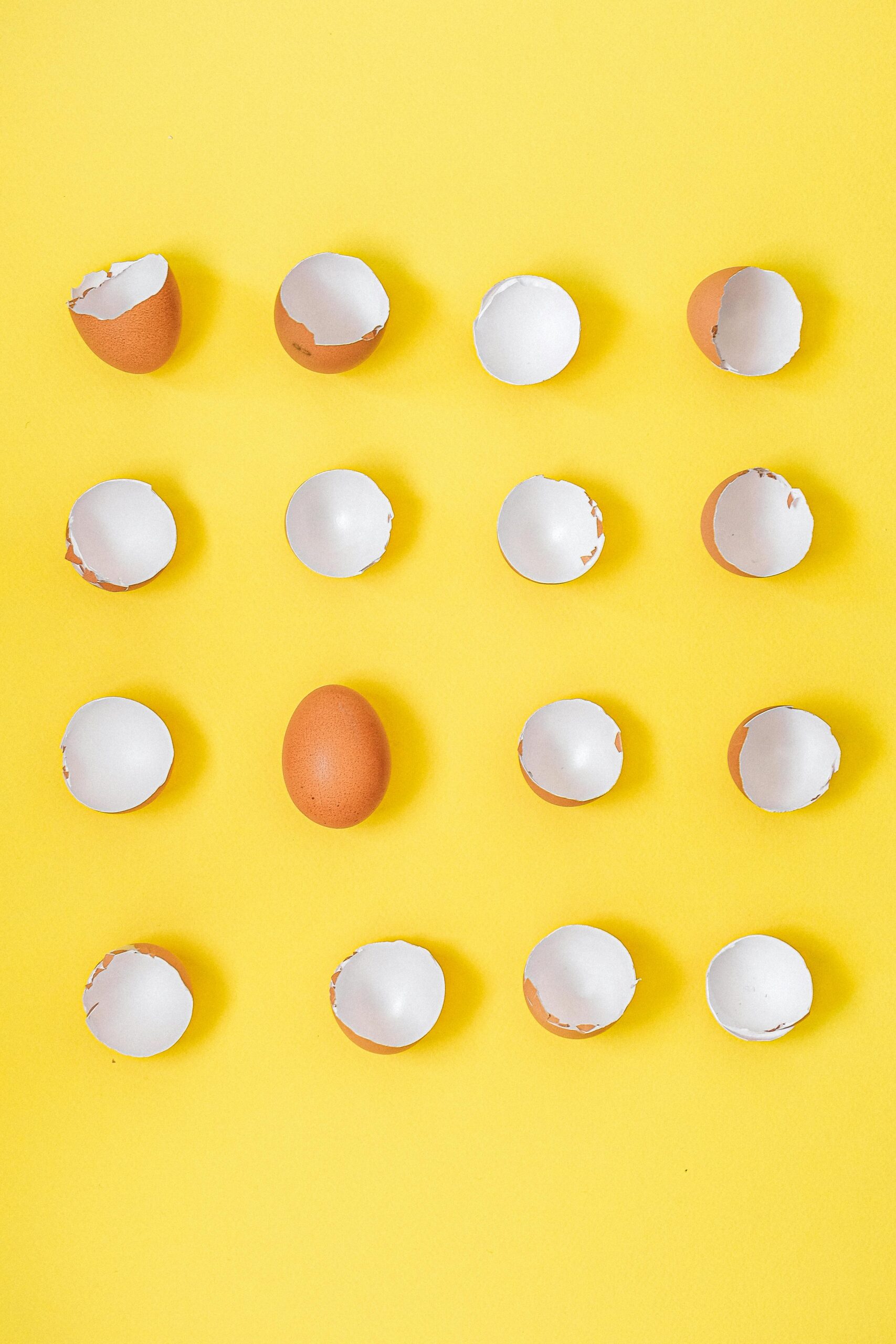 Eggshells on yellow background