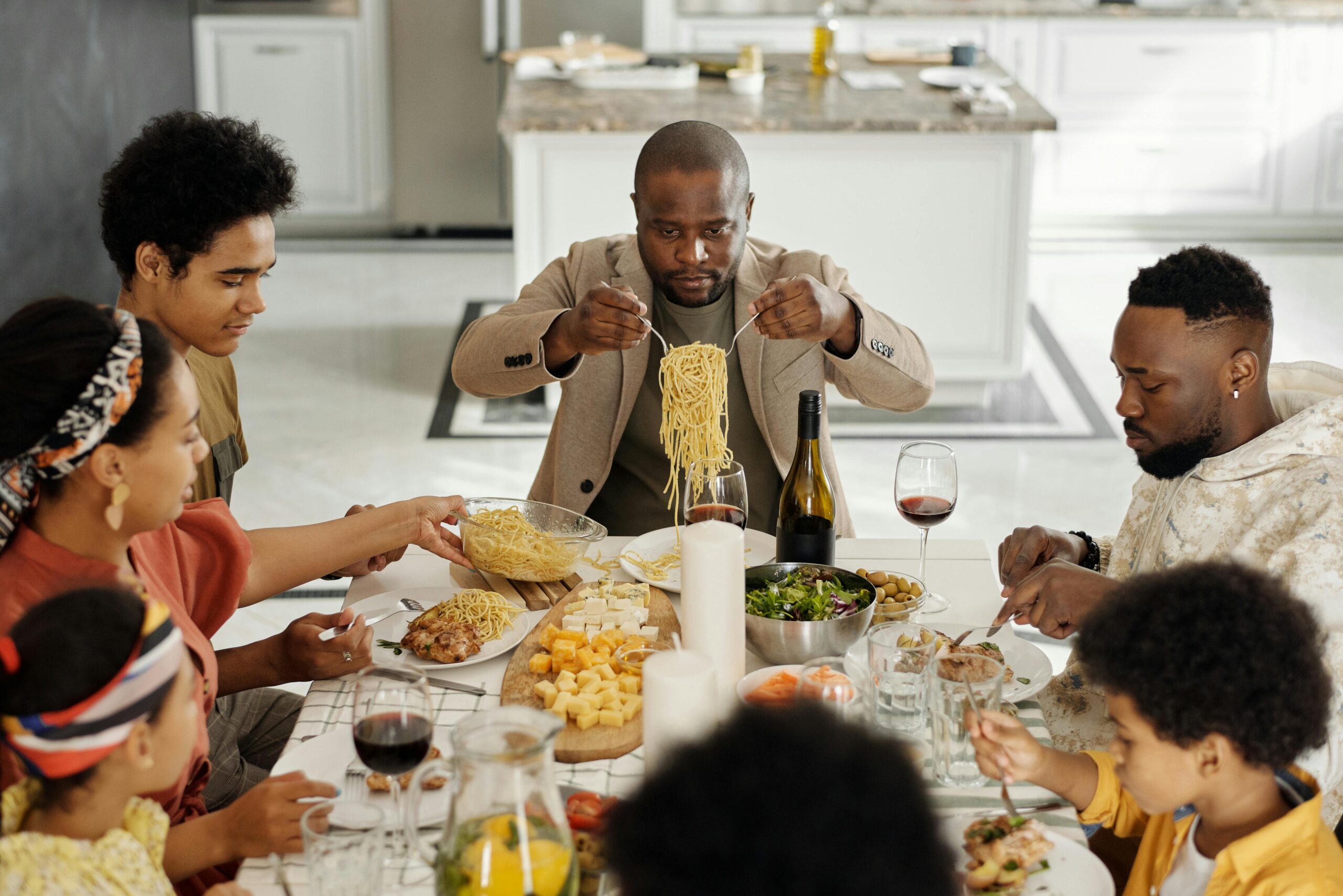 A family eating at the dinner table