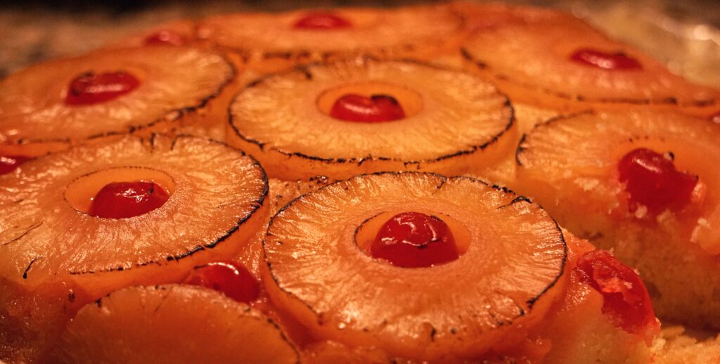 Pineapple Upside-Down Cake Shot Recipe pictured: pineapple upside-down cake