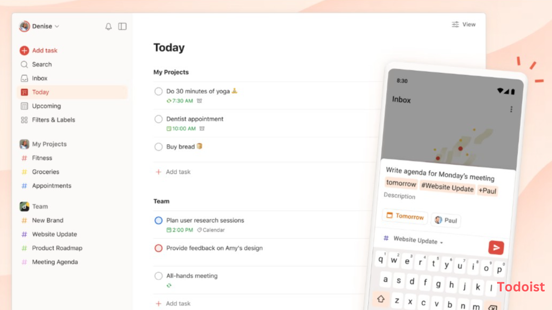 Example of using the Todoist app