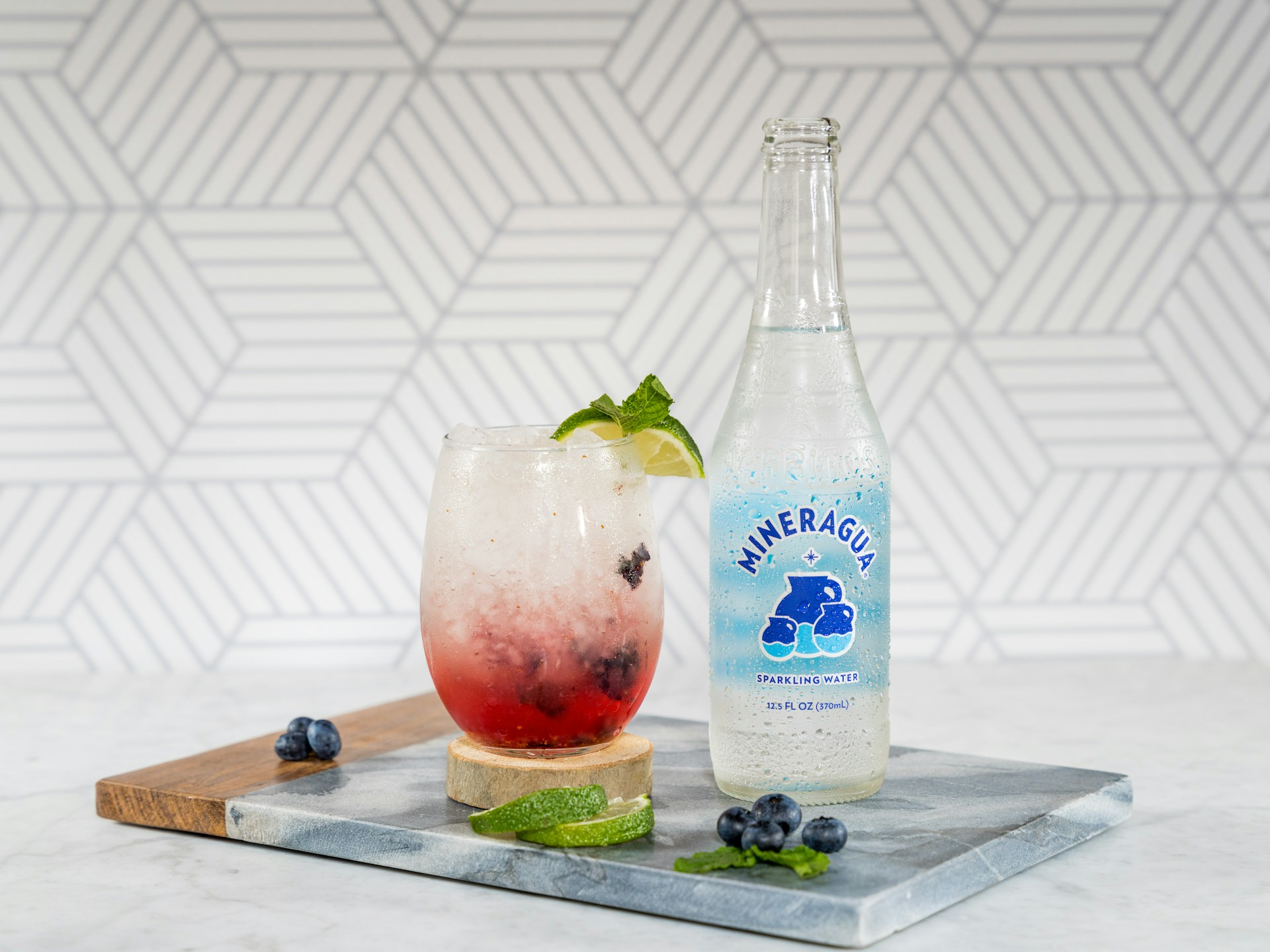 Sparkling Blueberry Lemonade and sparkling water.