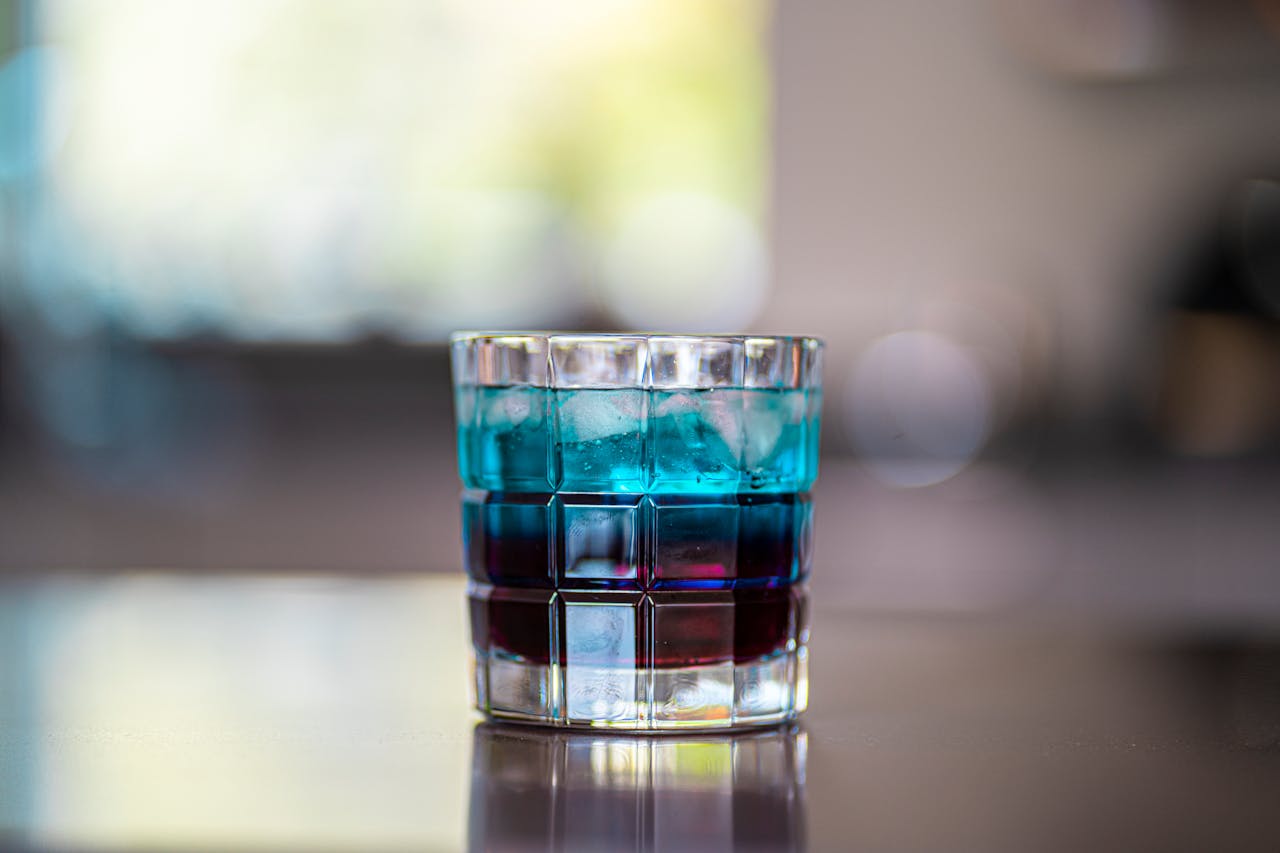 Close-Up Shot of a blue and red cocktail