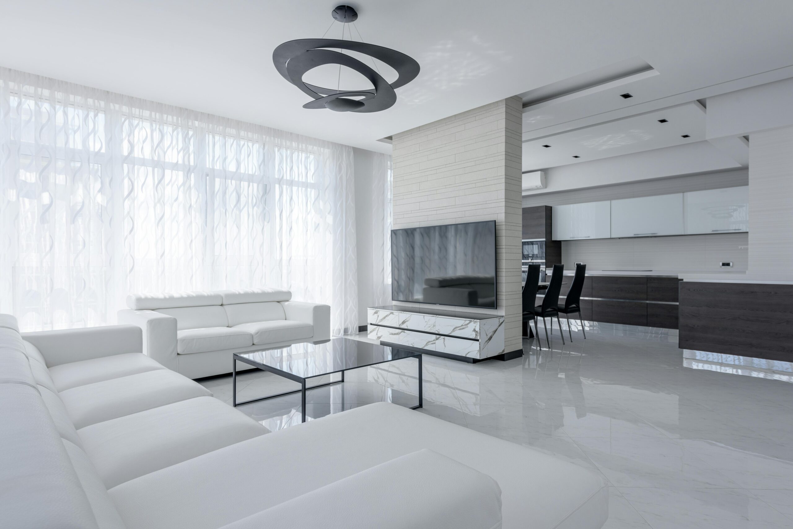 An all white living room