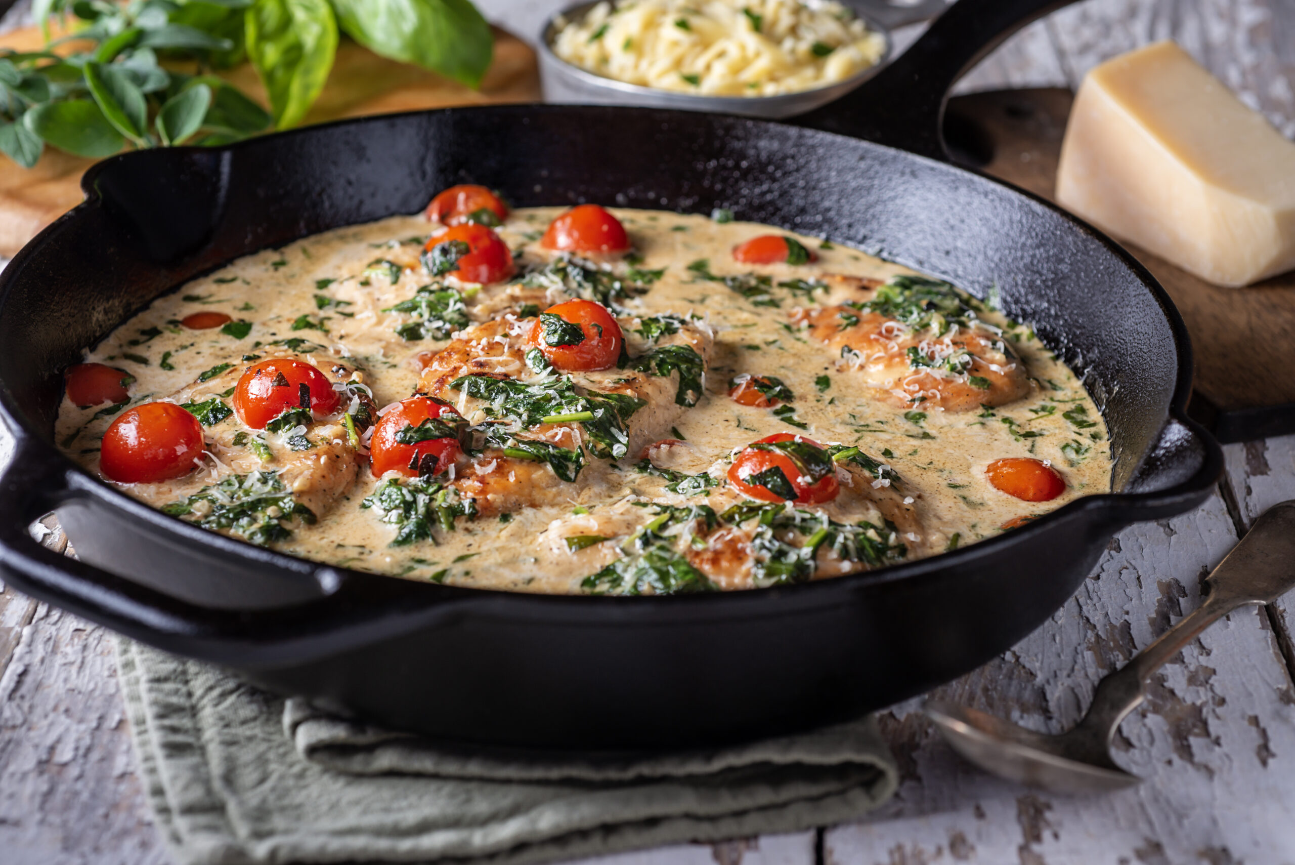 pasta in cast iron skillet