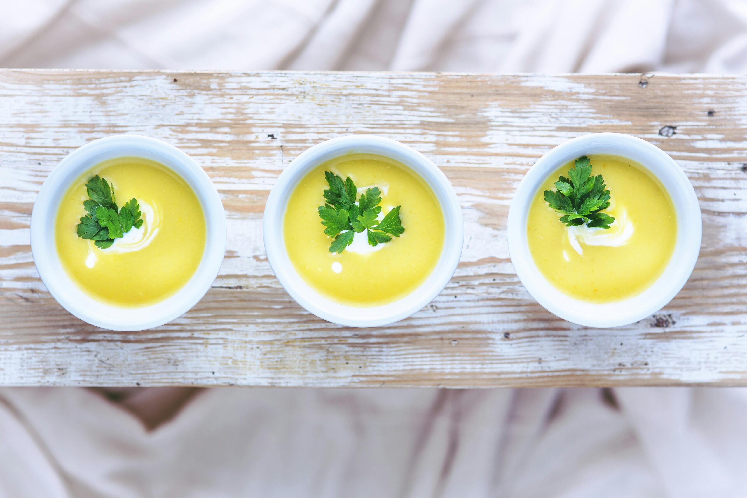 Three servings of potato leek soup