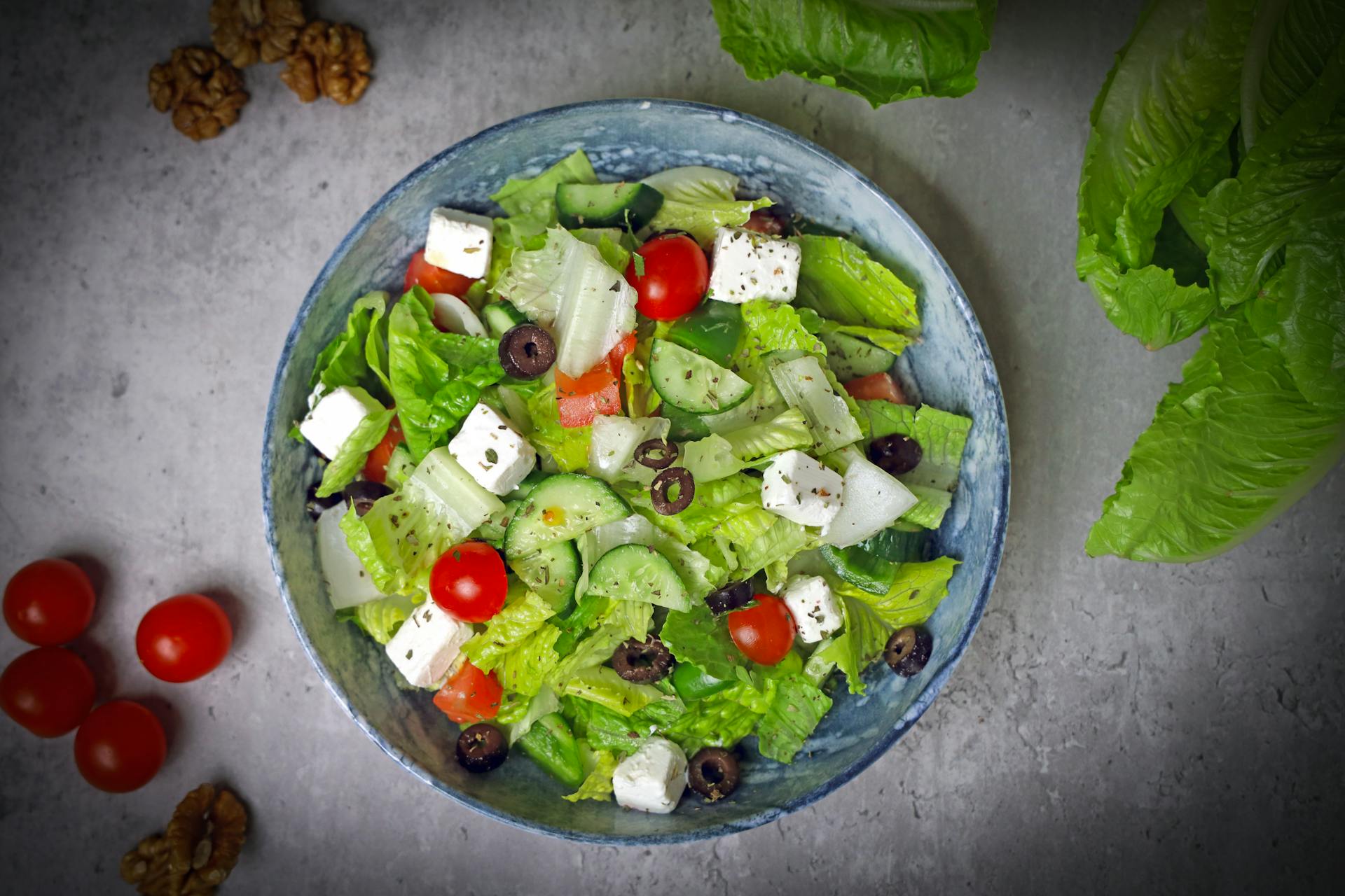 Greek salad with onions and lettuce
