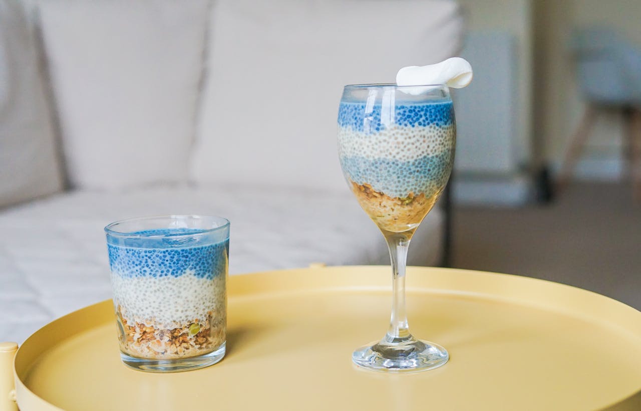 Chia seed with blue fruit and nuts