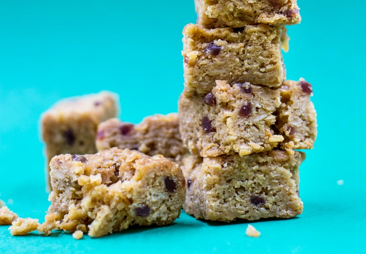 Homemade granola stacked on top of each other