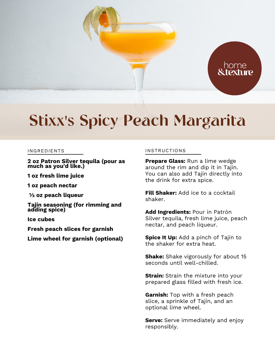 Spicy peach margarita recipe card